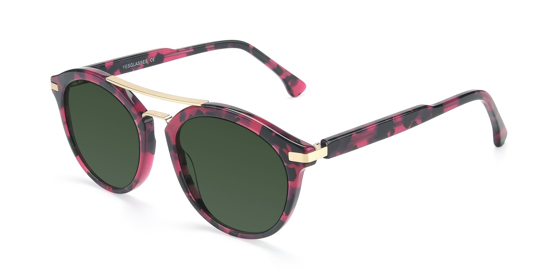 Angle of 17236 in Wine Tortoise with Green Tinted Lenses