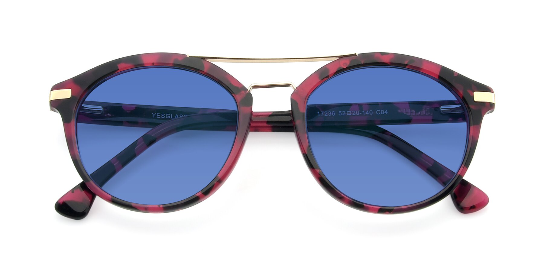 Folded Front of 17236 in Wine Tortoise with Blue Tinted Lenses