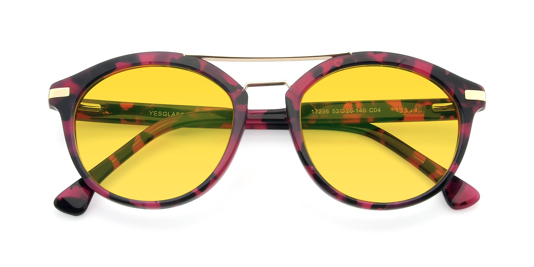 Folded Front of 17236 in Wine Tortoise with Yellow Tinted Lenses