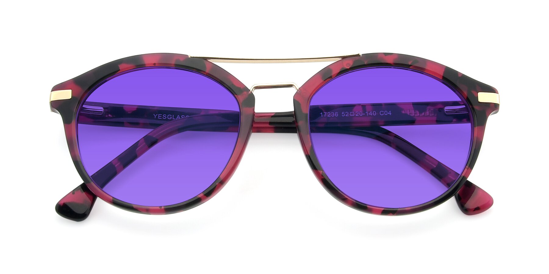 Folded Front of 17236 in Wine Tortoise with Purple Tinted Lenses