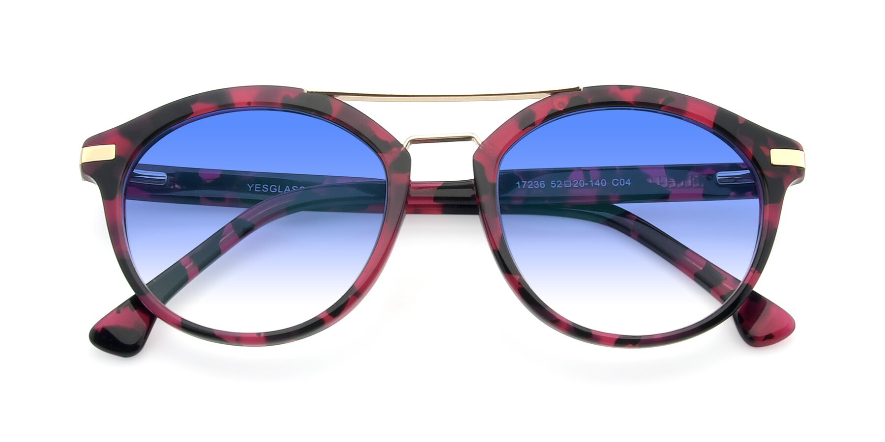 Folded Front of 17236 in Wine Tortoise with Blue Gradient Lenses
