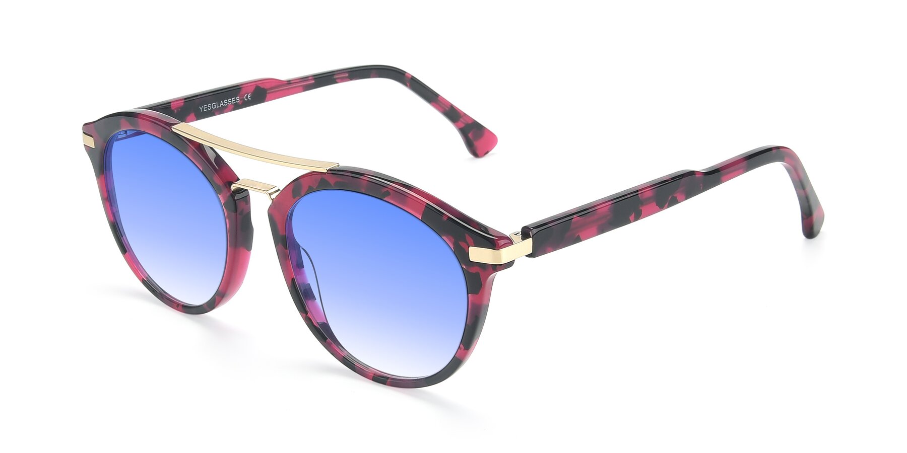 Angle of 17236 in Wine Tortoise with Blue Gradient Lenses