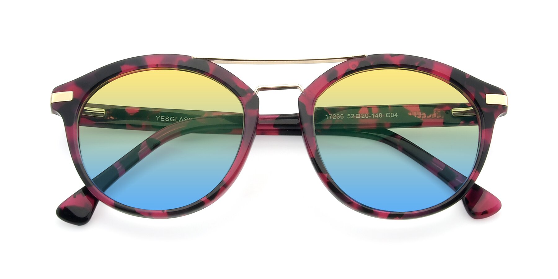 Folded Front of 17236 in Wine Tortoise with Yellow / Blue Gradient Lenses