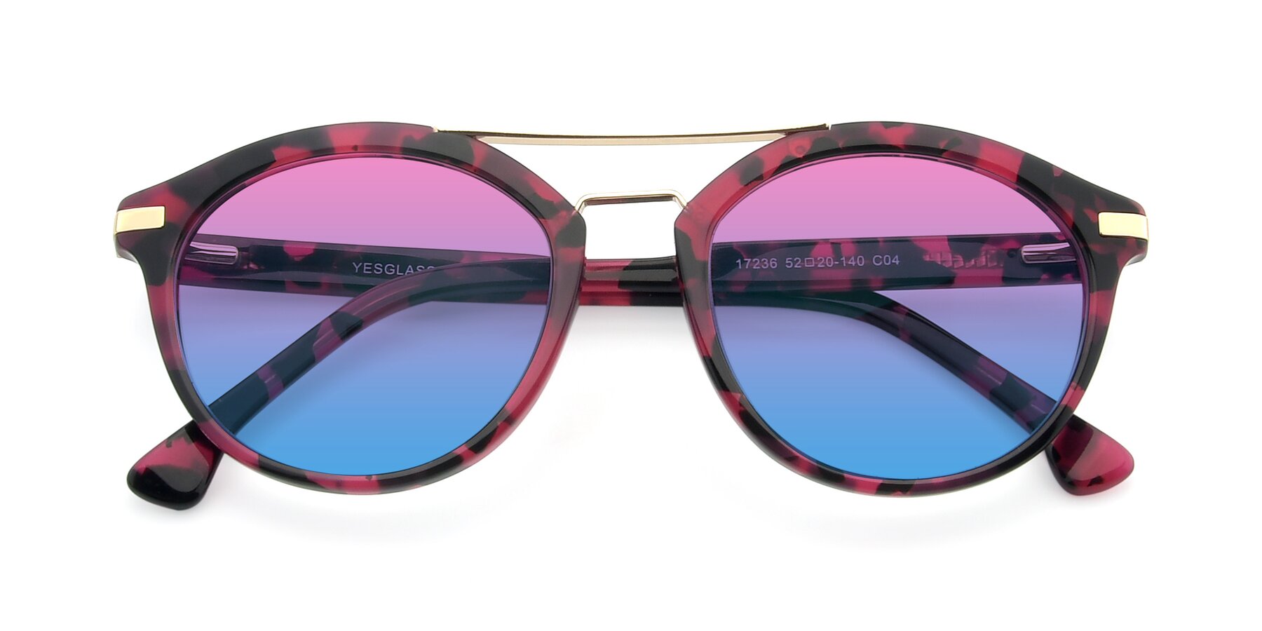 Folded Front of 17236 in Wine Tortoise with Pink / Blue Gradient Lenses