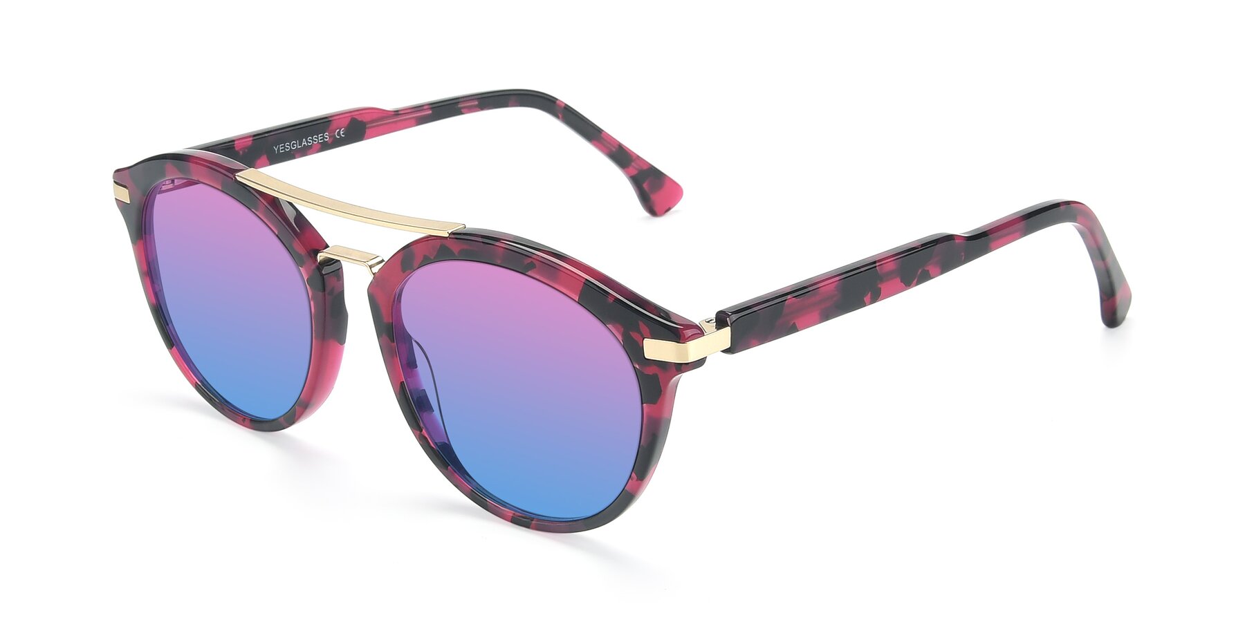 Angle of 17236 in Wine Tortoise with Pink / Blue Gradient Lenses