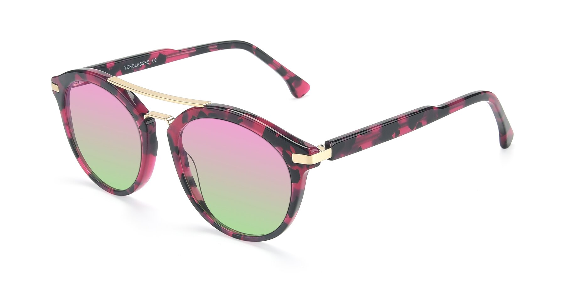 Angle of 17236 in Wine Tortoise with Pink / Green Gradient Lenses