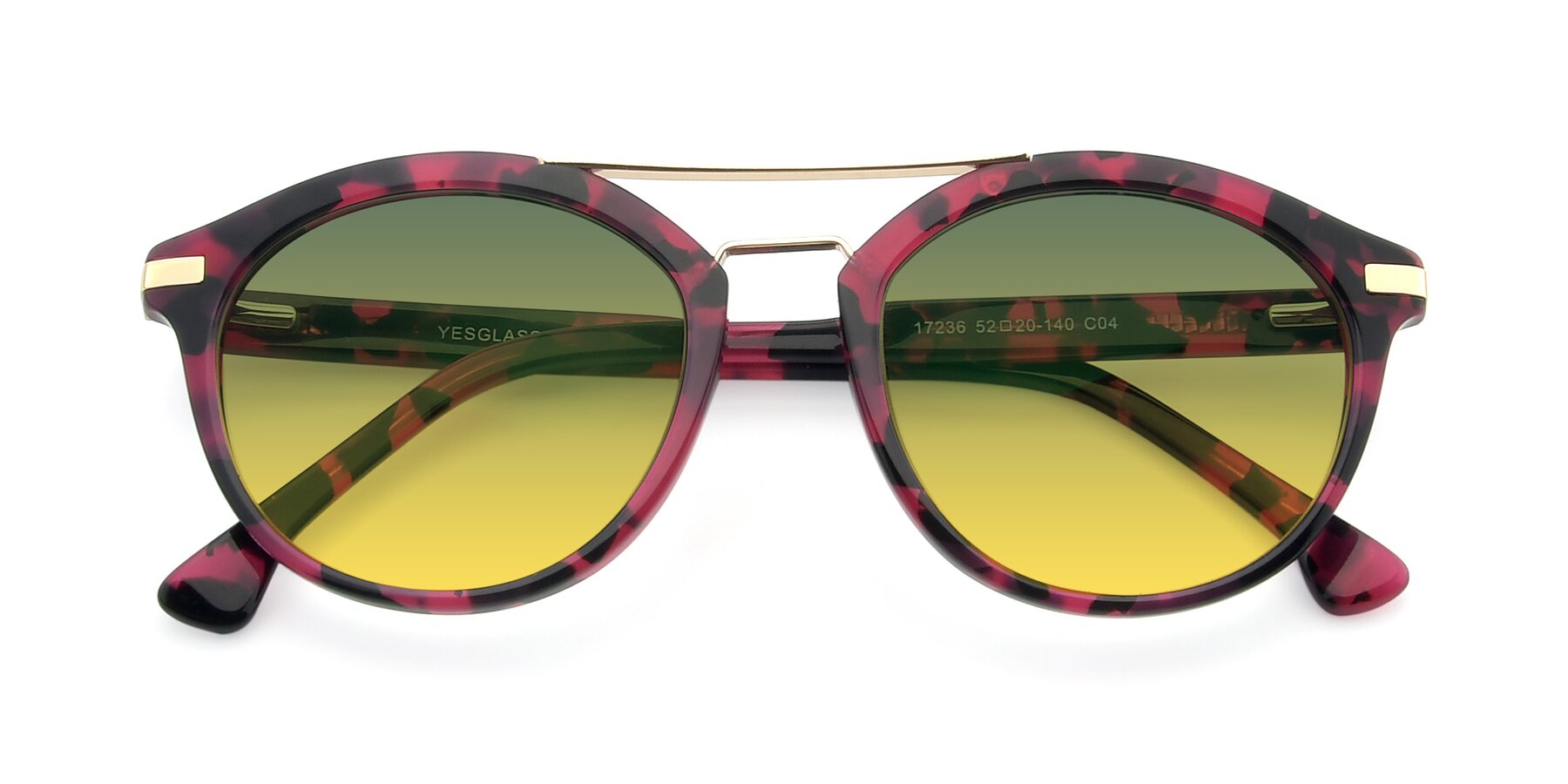 Folded Front of 17236 in Wine Tortoise with Green / Yellow Gradient Lenses