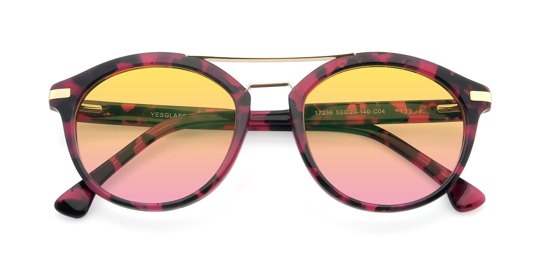 Folded Front of 17236 in Wine Tortoise with Yellow / Pink Gradient Lenses