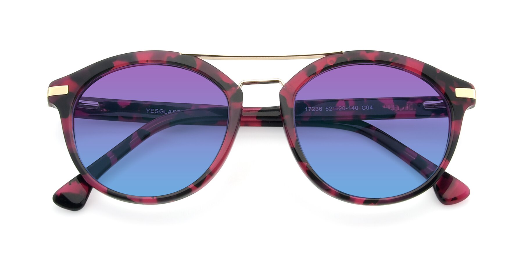 Folded Front of 17236 in Wine Tortoise with Purple / Blue Gradient Lenses