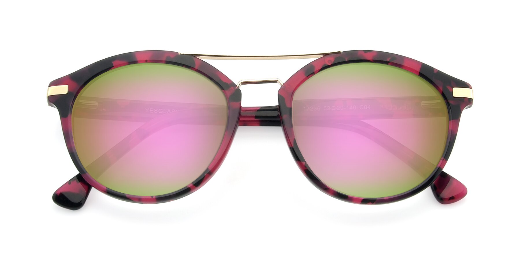 Folded Front of 17236 in Wine Tortoise with Pink Mirrored Lenses