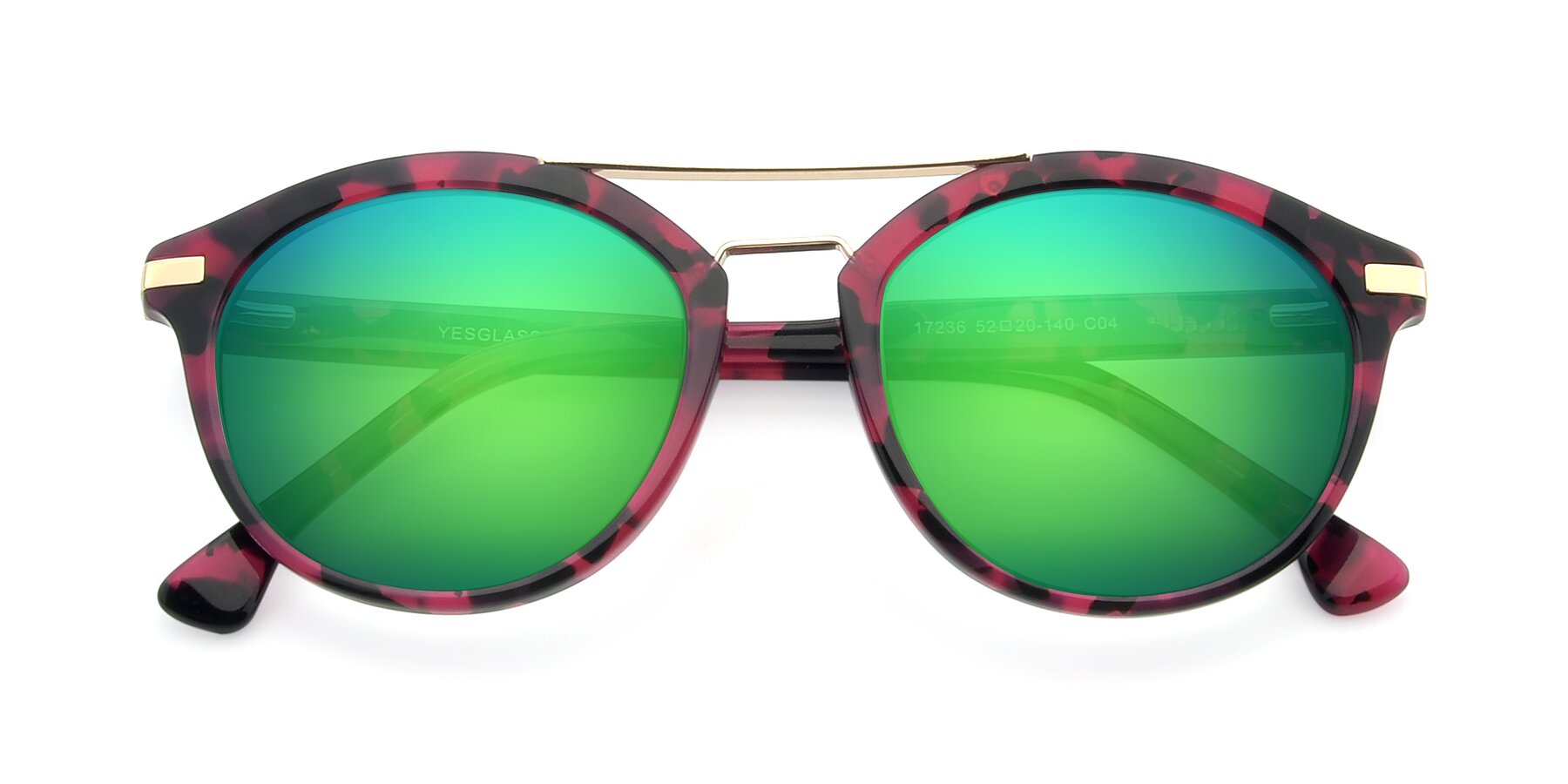 Folded Front of 17236 in Wine Tortoise with Green Mirrored Lenses