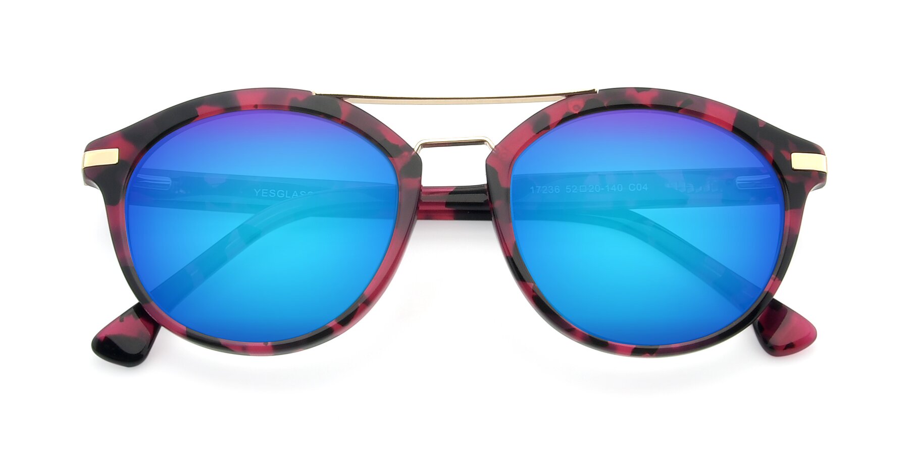 Folded Front of 17236 in Wine Tortoise with Blue Mirrored Lenses