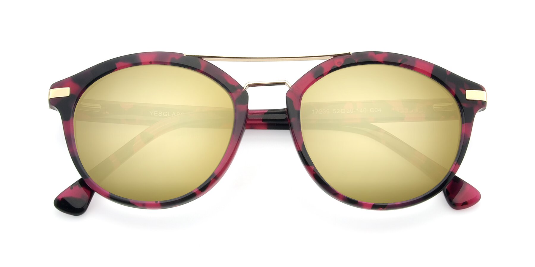Folded Front of 17236 in Wine Tortoise with Gold Mirrored Lenses