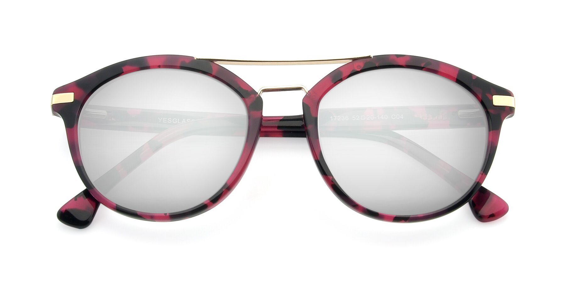 Folded Front of 17236 in Wine Tortoise with Silver Mirrored Lenses