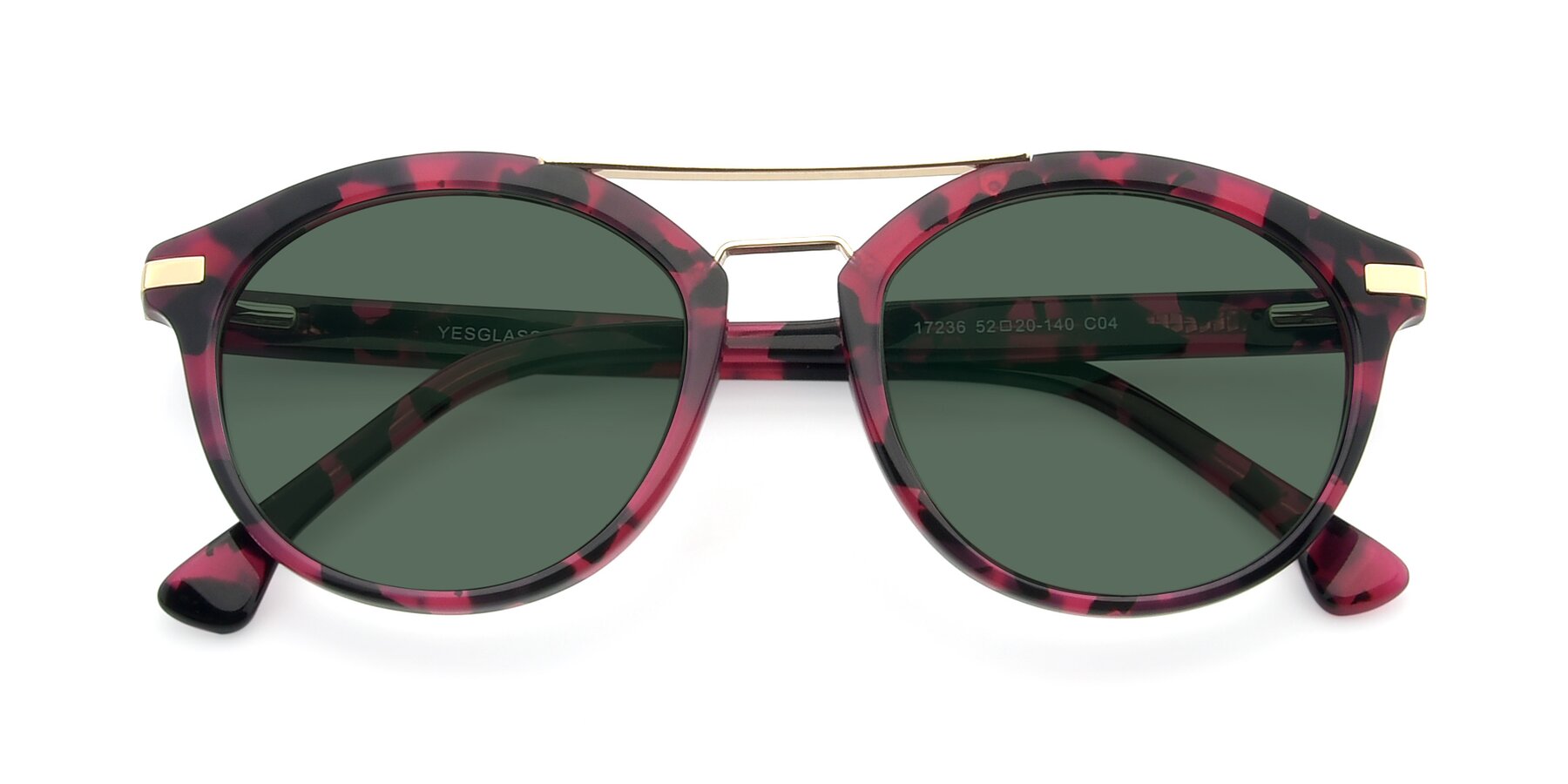 Folded Front of 17236 in Wine Tortoise with Green Polarized Lenses