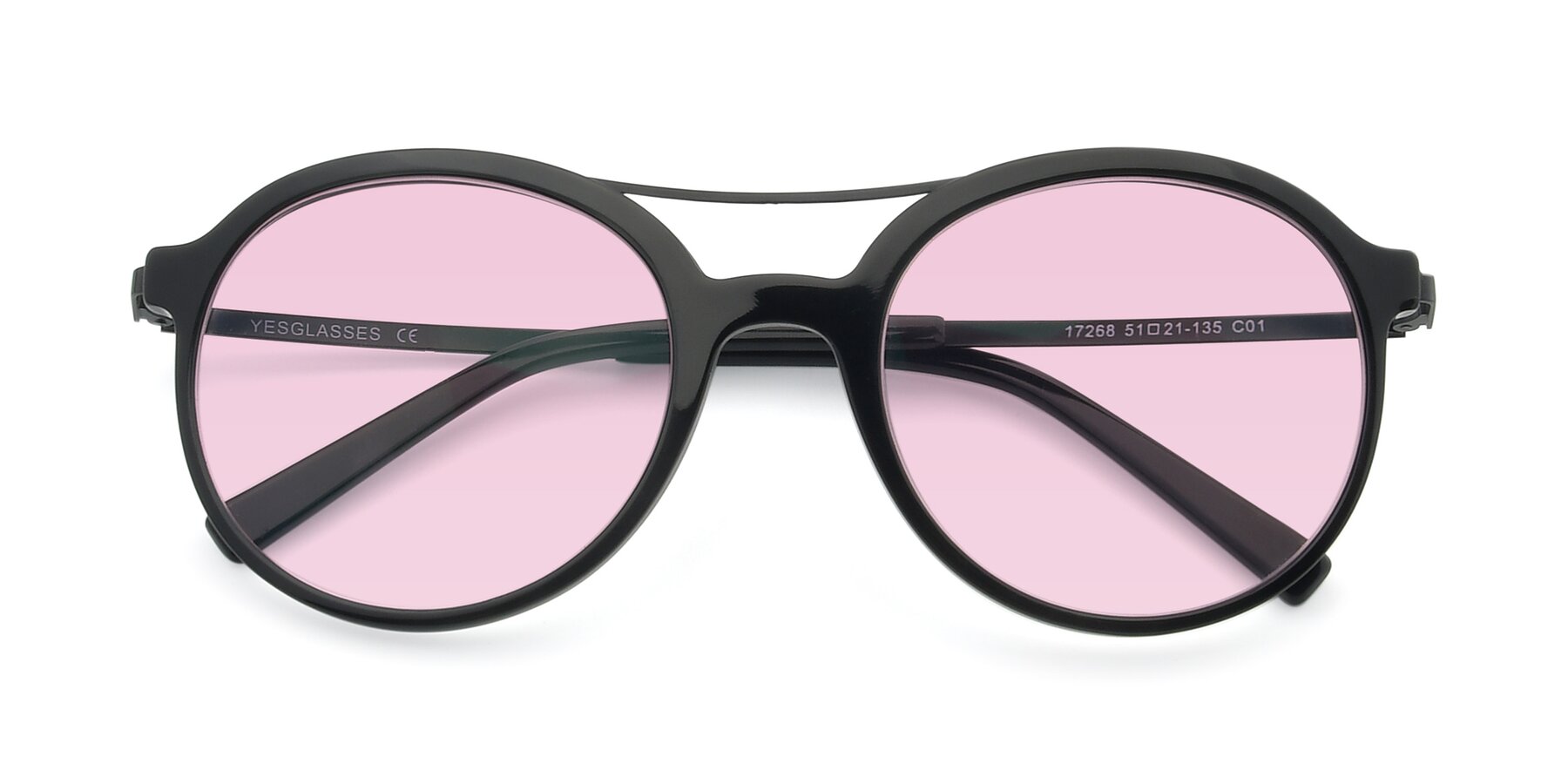 Folded Front of 17268 in Black with Light Pink Tinted Lenses
