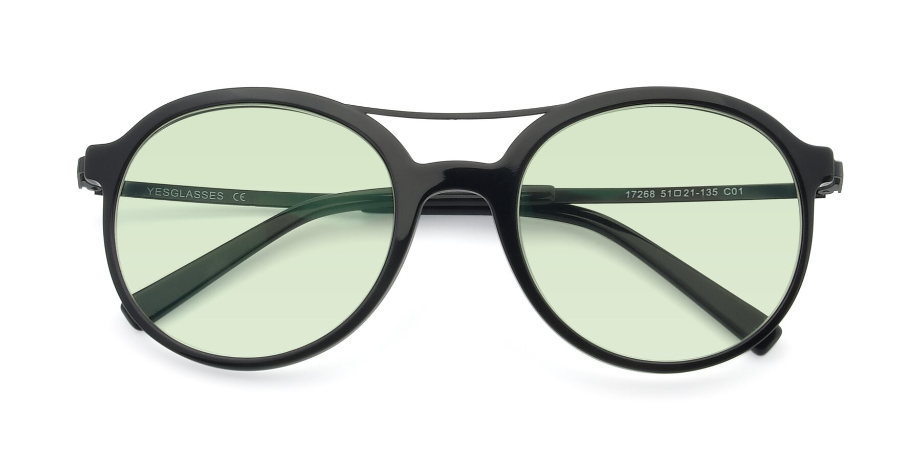 Folded Front of 17268 in Black with Light Green Tinted Lenses