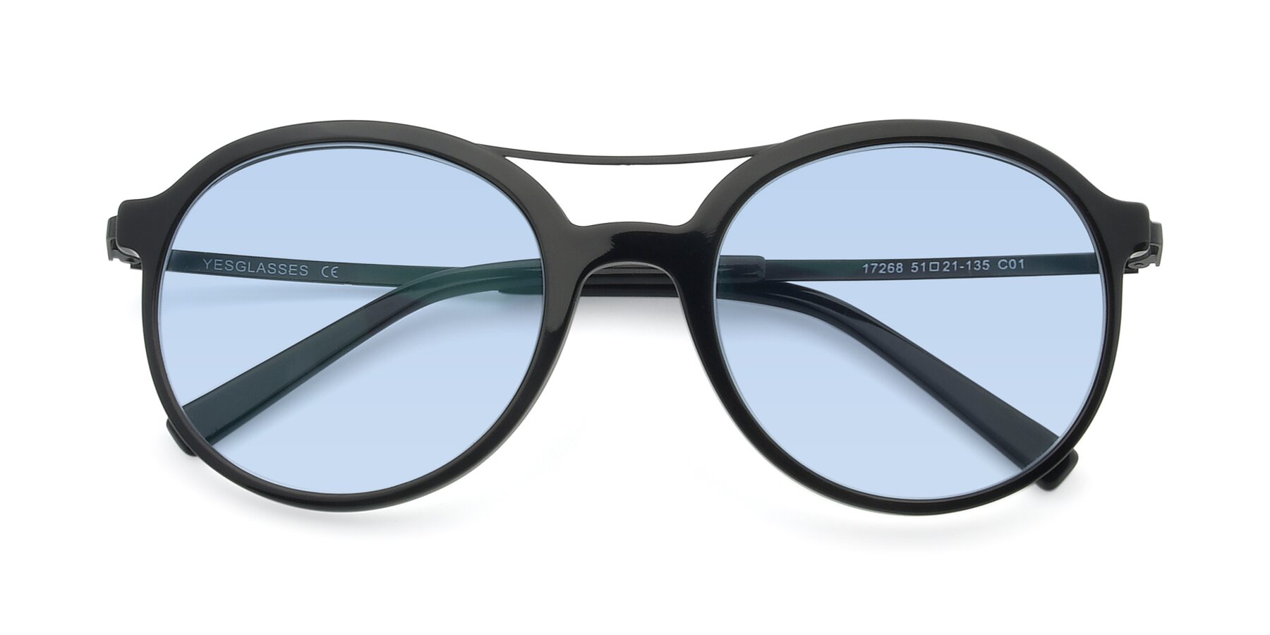 Folded Front of 17268 in Black with Light Blue Tinted Lenses