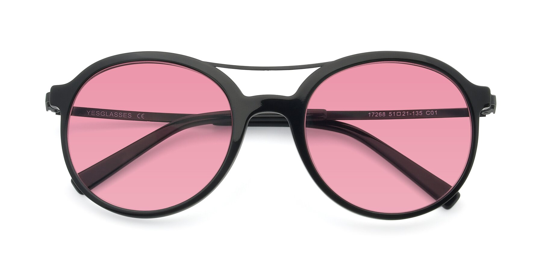 Folded Front of 17268 in Black with Pink Tinted Lenses