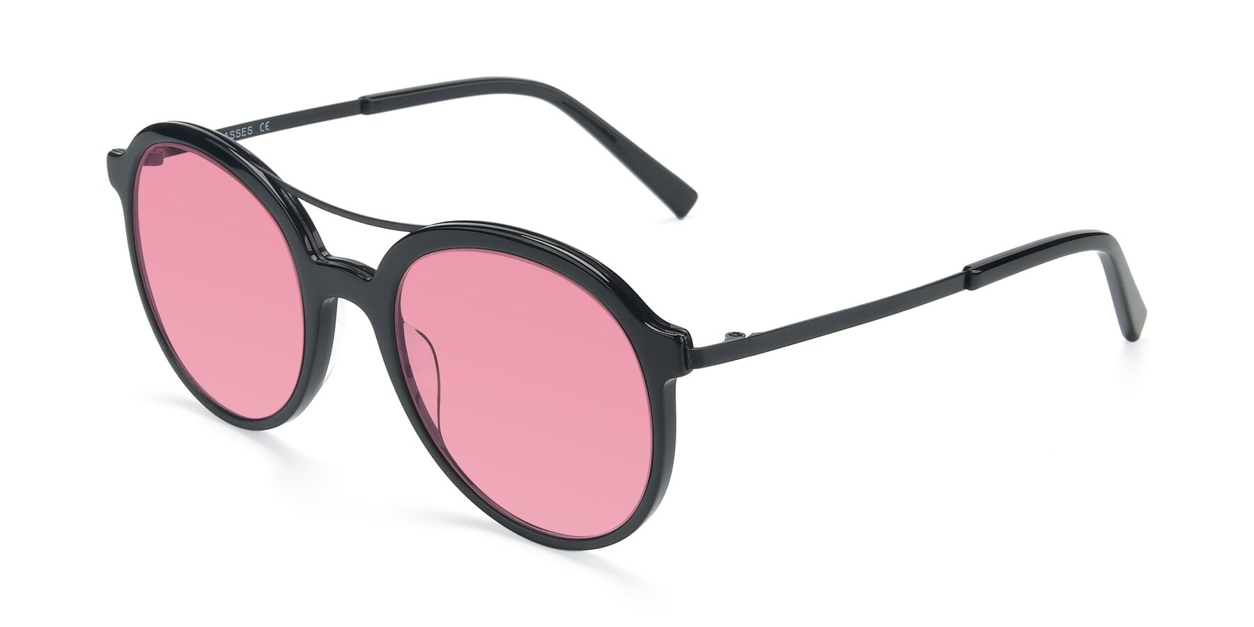 Angle of 17268 in Black with Pink Tinted Lenses