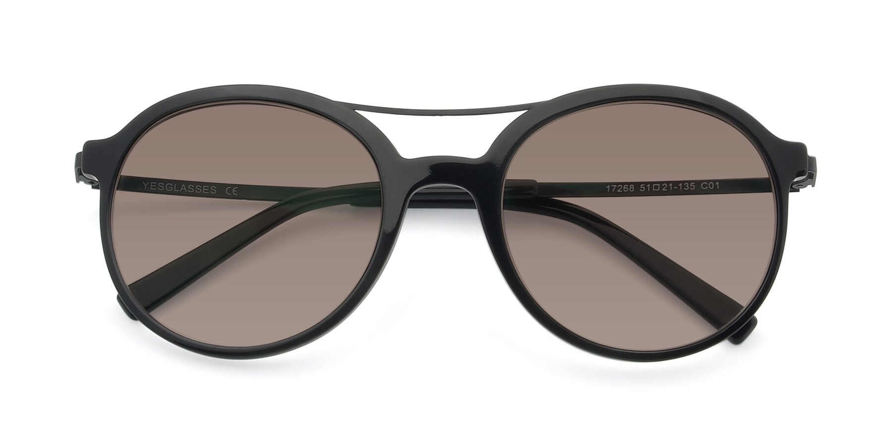 Folded Front of 17268 in Black with Medium Brown Tinted Lenses
