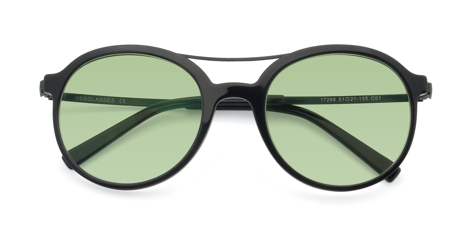 Folded Front of 17268 in Black with Medium Green Tinted Lenses