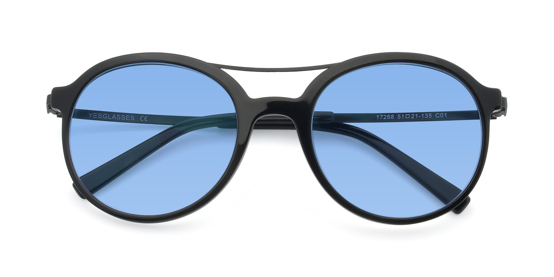 Folded Front of 17268 in Black with Medium Blue Tinted Lenses