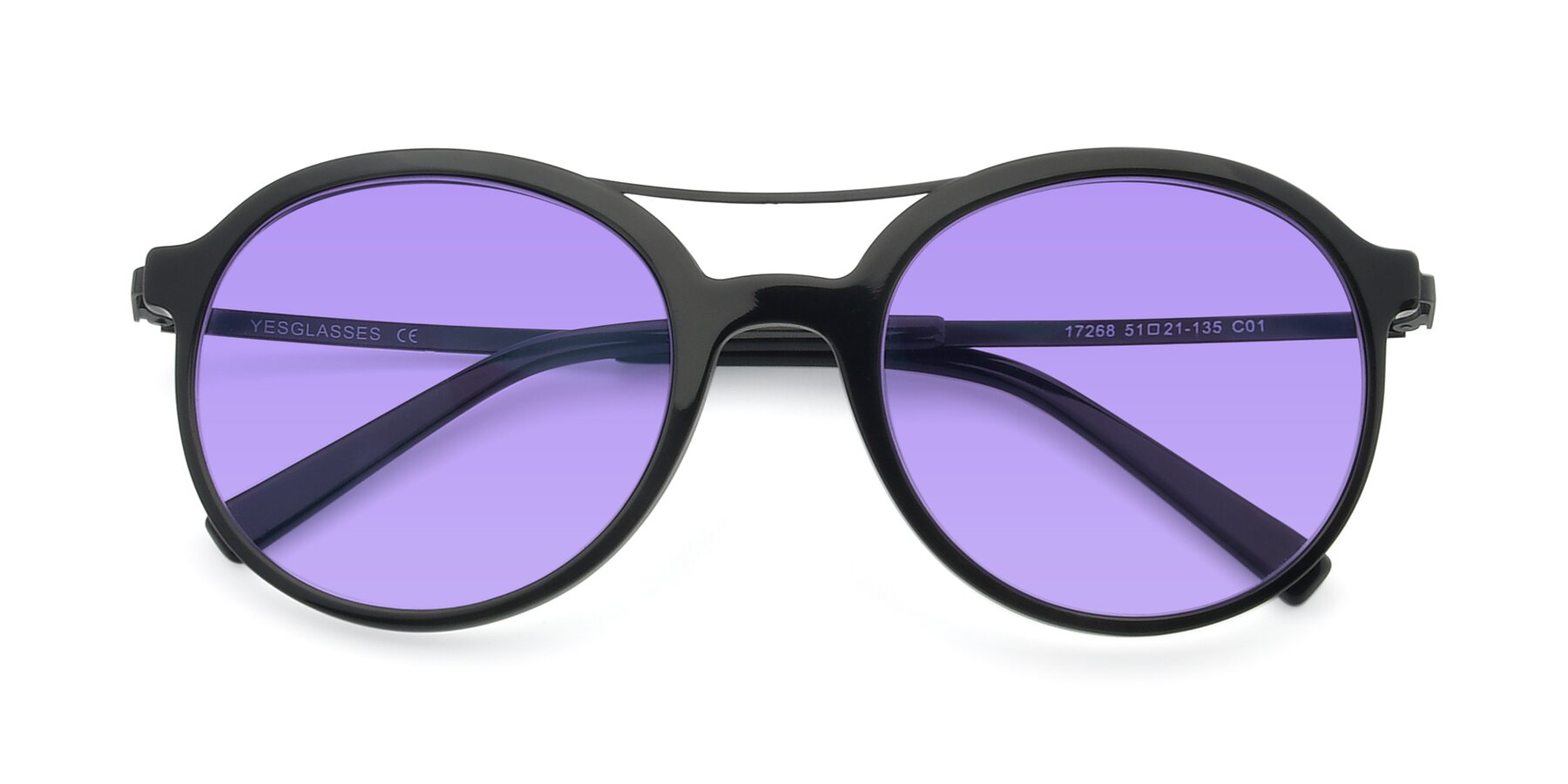 Folded Front of 17268 in Black with Medium Purple Tinted Lenses