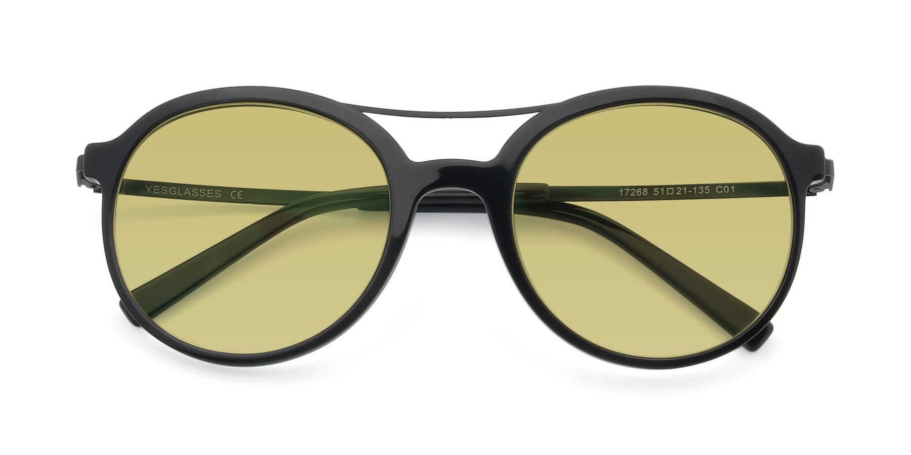 Folded Front of 17268 in Black with Medium Champagne Tinted Lenses