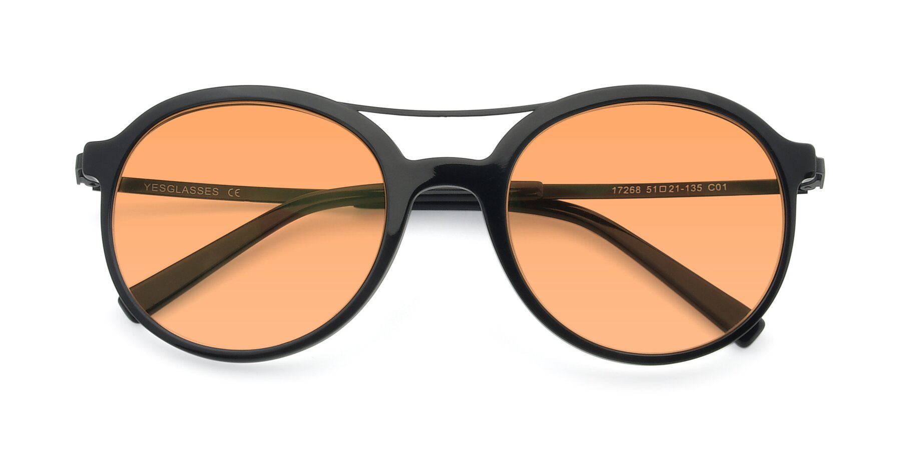 Folded Front of 17268 in Black with Medium Orange Tinted Lenses