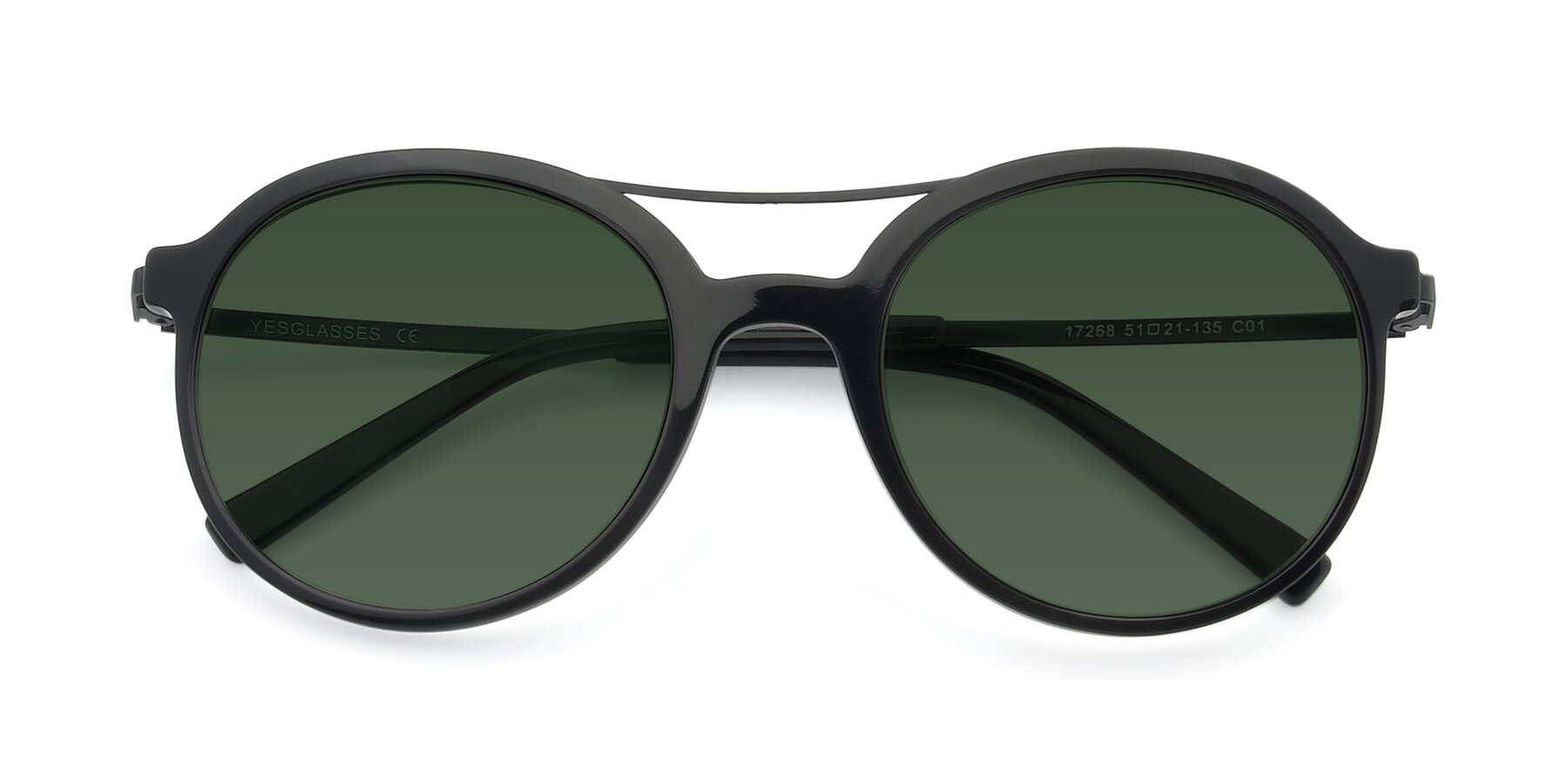 Folded Front of 17268 in Black with Green Tinted Lenses