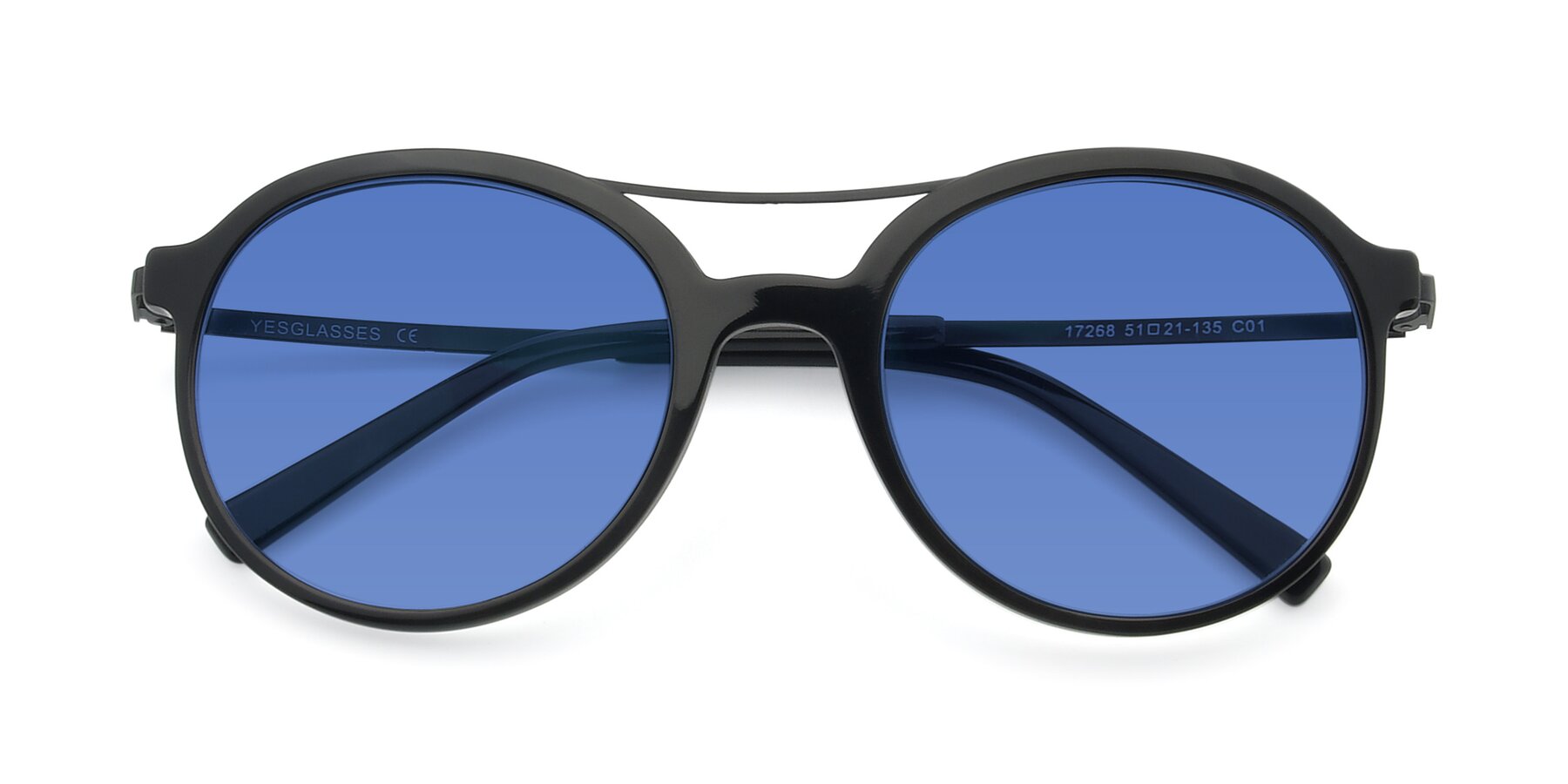 Folded Front of 17268 in Black with Blue Tinted Lenses