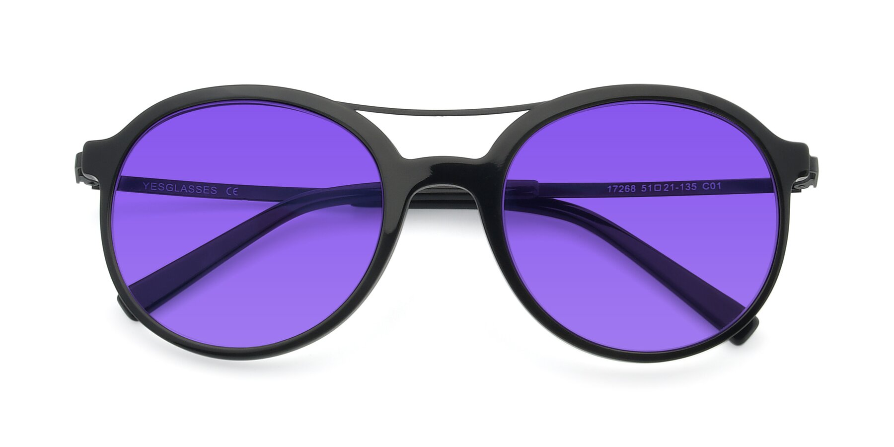 Folded Front of 17268 in Black with Purple Tinted Lenses