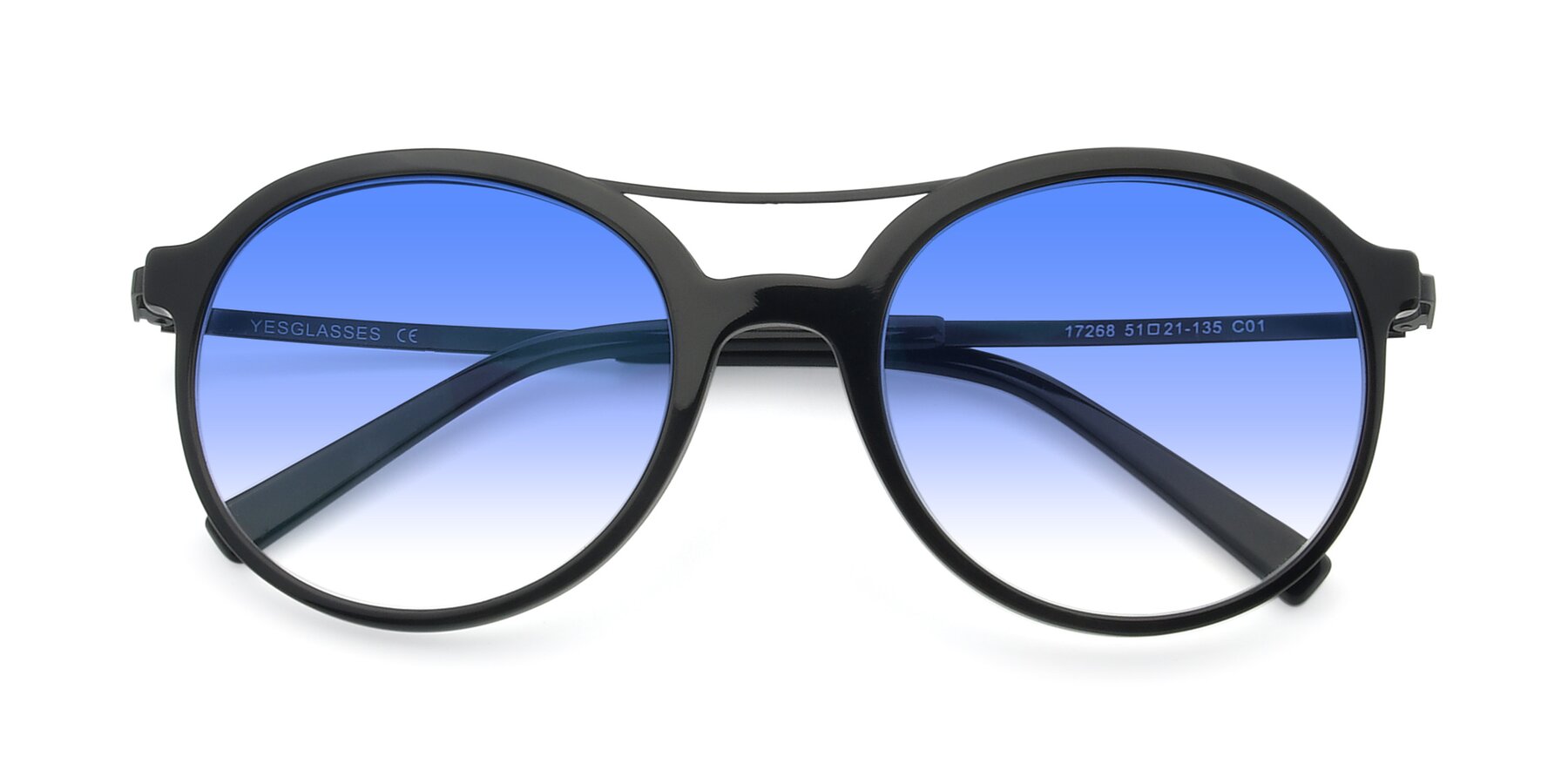 Folded Front of 17268 in Black with Blue Gradient Lenses