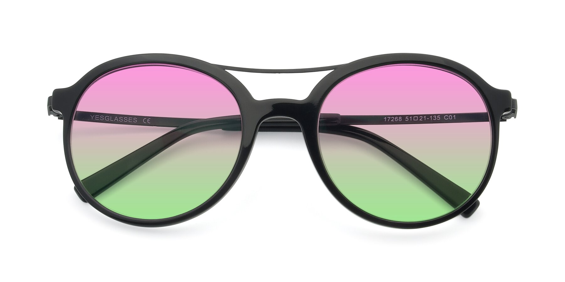 Folded Front of 17268 in Black with Pink / Green Gradient Lenses