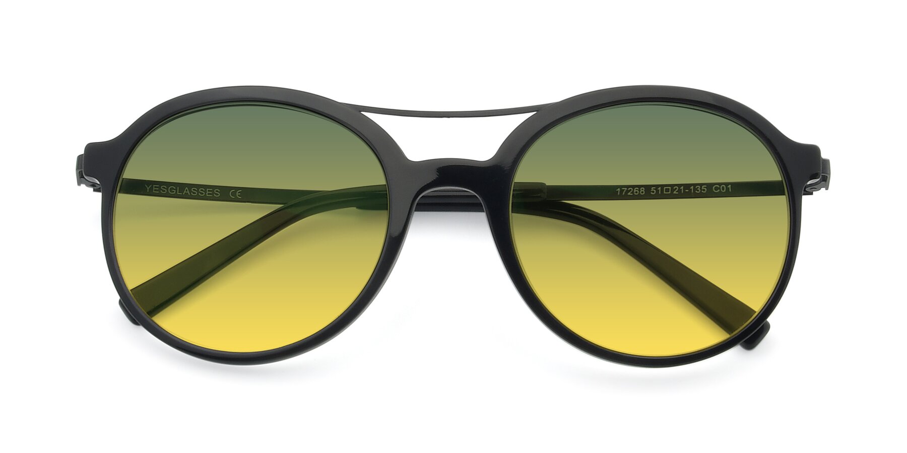 Folded Front of 17268 in Black with Green / Yellow Gradient Lenses