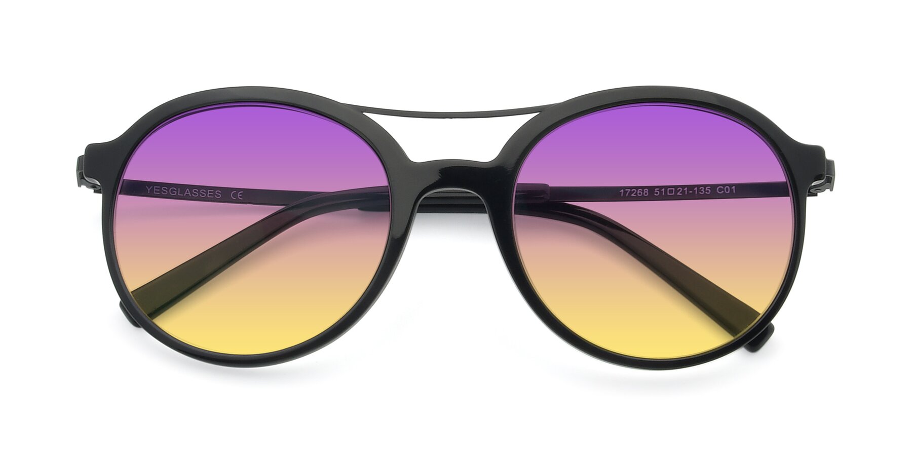 Folded Front of 17268 in Black with Purple / Yellow Gradient Lenses