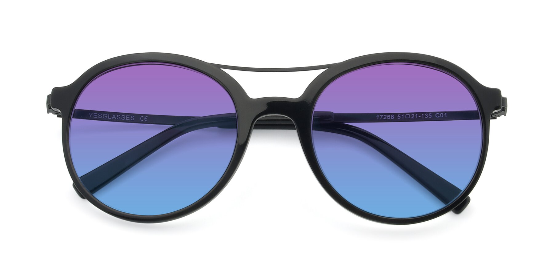 Folded Front of 17268 in Black with Purple / Blue Gradient Lenses