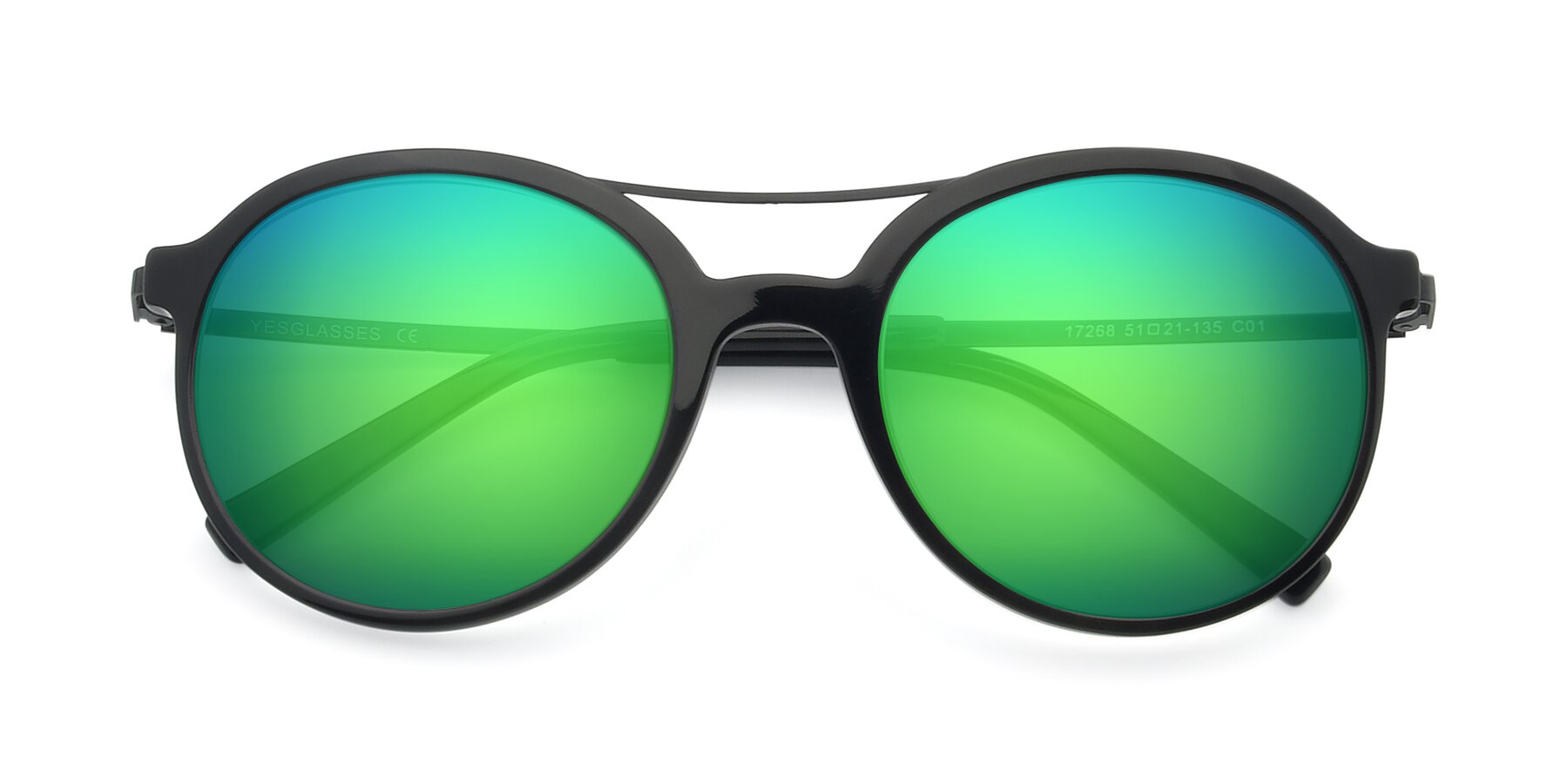 Folded Front of 17268 in Black with Green Mirrored Lenses