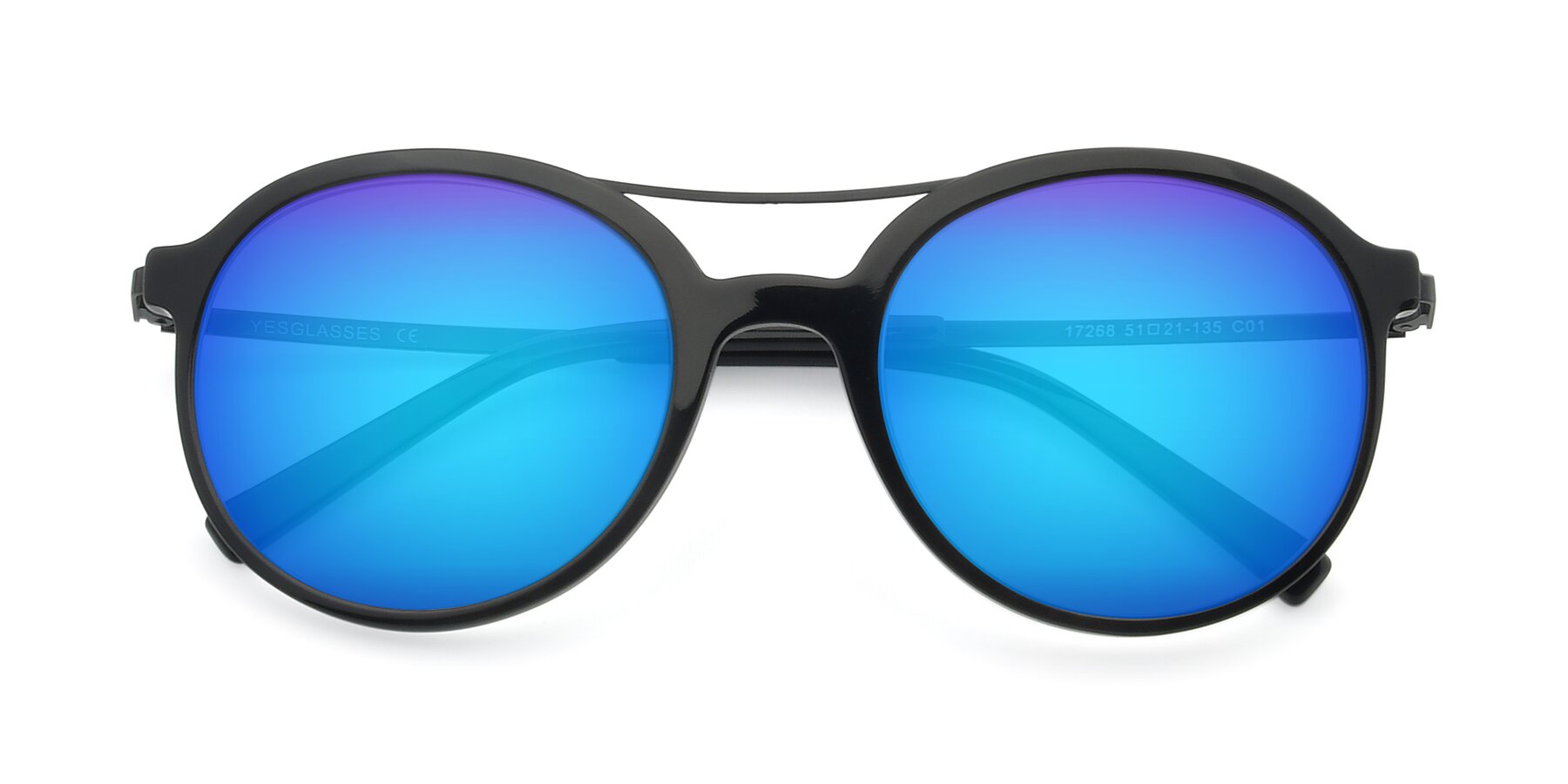 Folded Front of 17268 in Black with Blue Mirrored Lenses