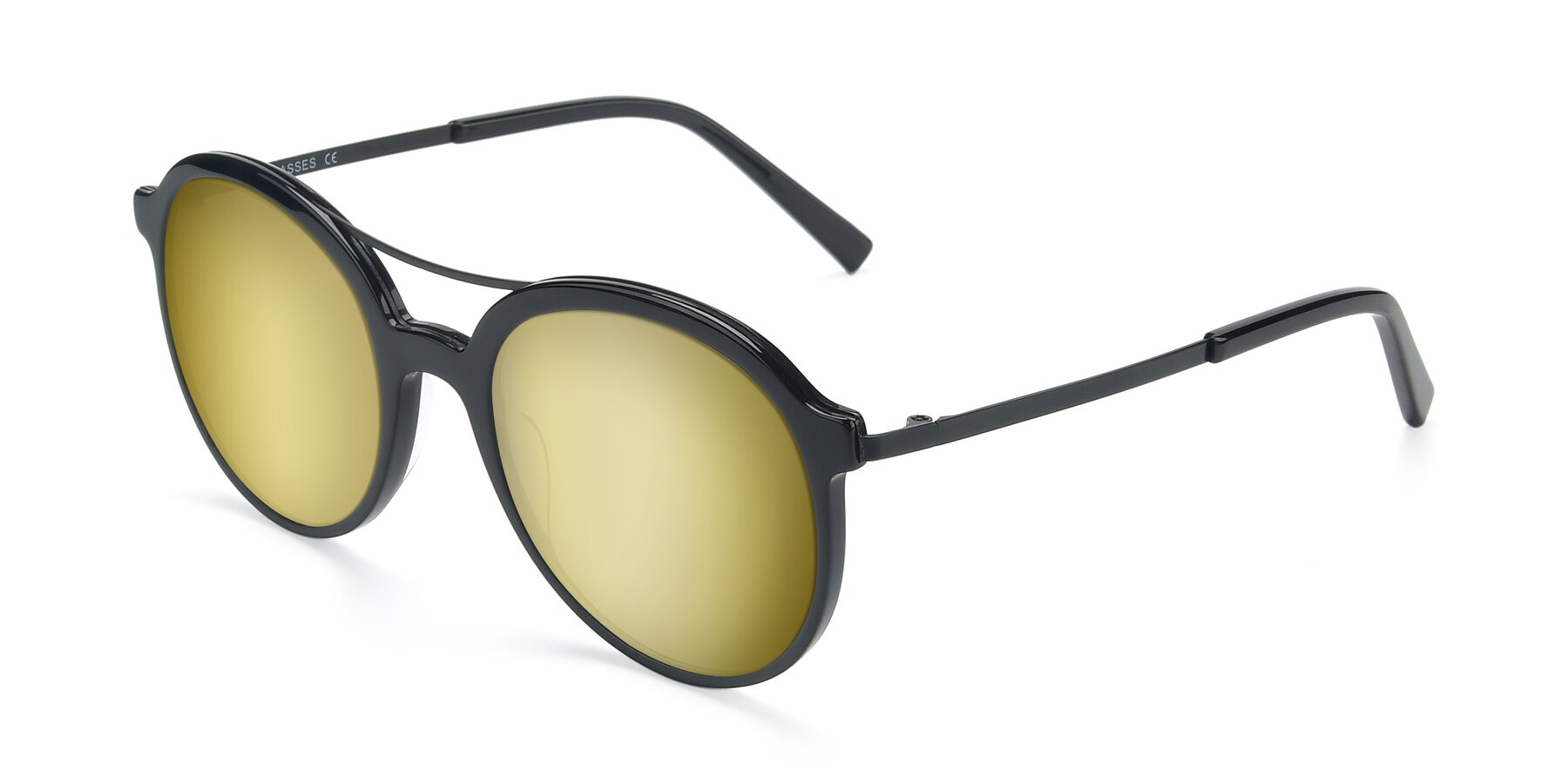 Angle of 17268 in Black with Gold Mirrored Lenses