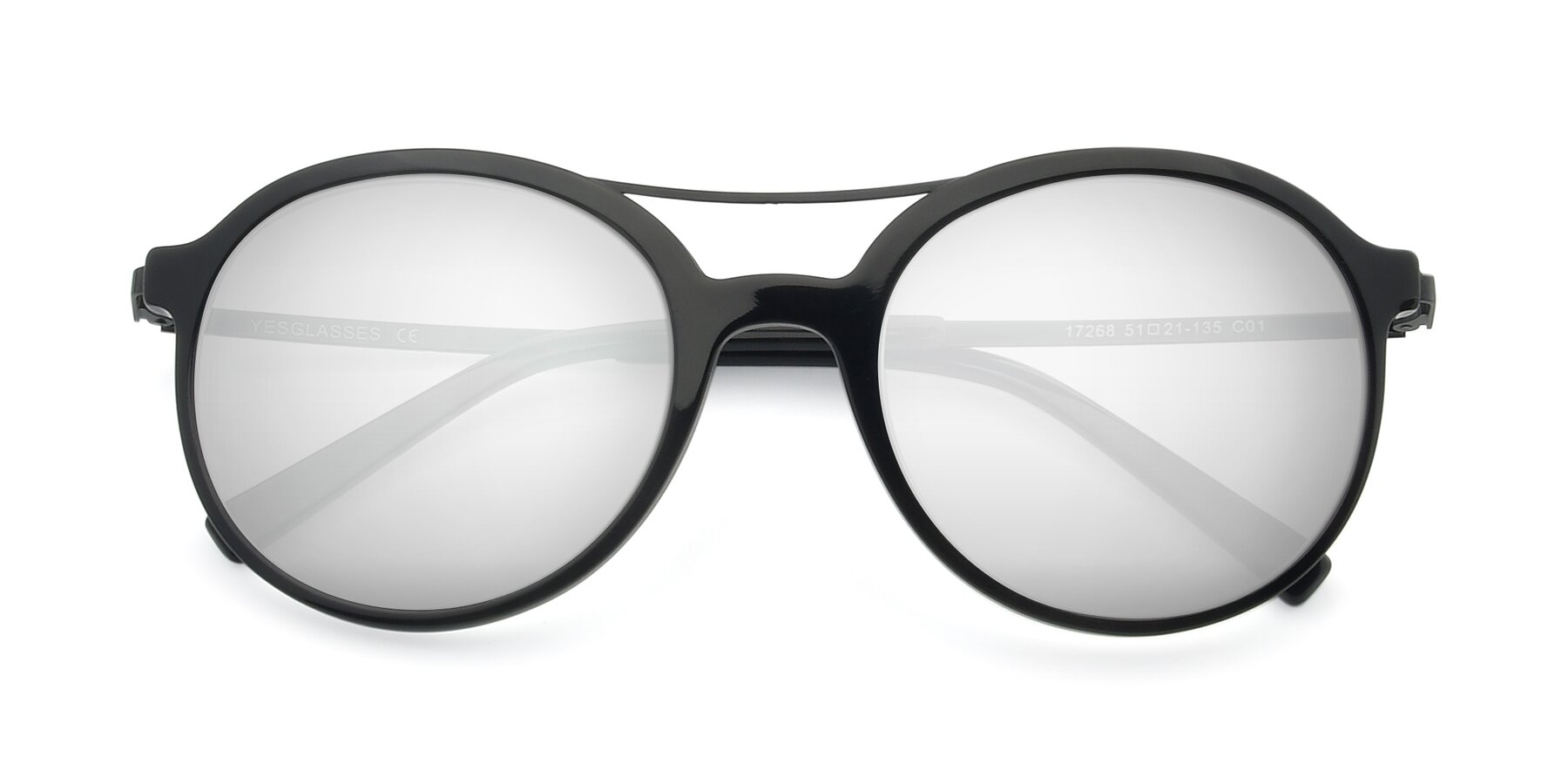 Folded Front of 17268 in Black with Silver Mirrored Lenses
