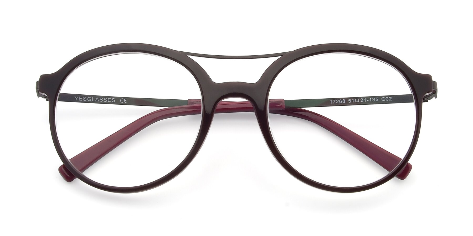 Folded Front of 17268 in Wine with Clear Eyeglass Lenses