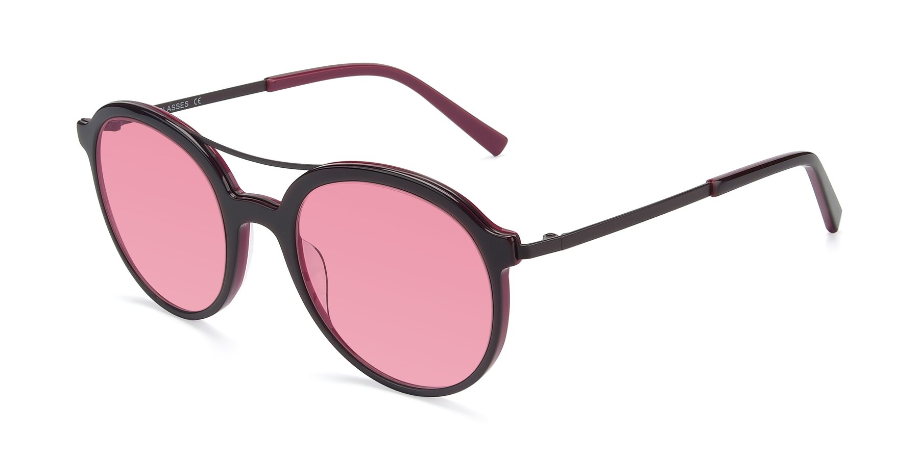 Angle of 17268 in Wine with Pink Tinted Lenses