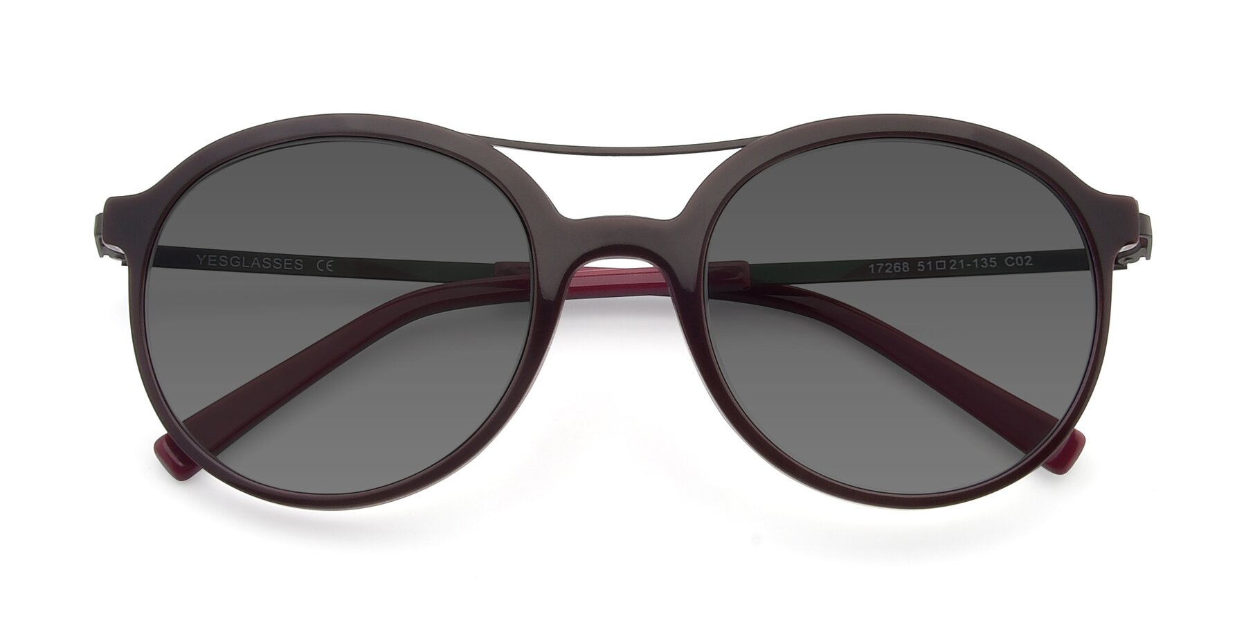 Folded Front of 17268 in Wine with Medium Gray Tinted Lenses