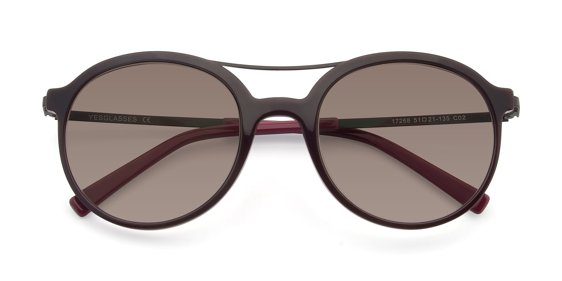 Folded Front of 17268 in Wine with Medium Brown Tinted Lenses
