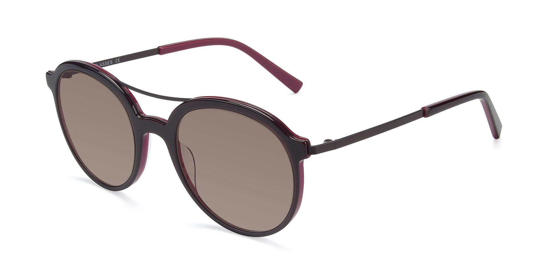 Angle of 17268 in Wine with Medium Brown Tinted Lenses