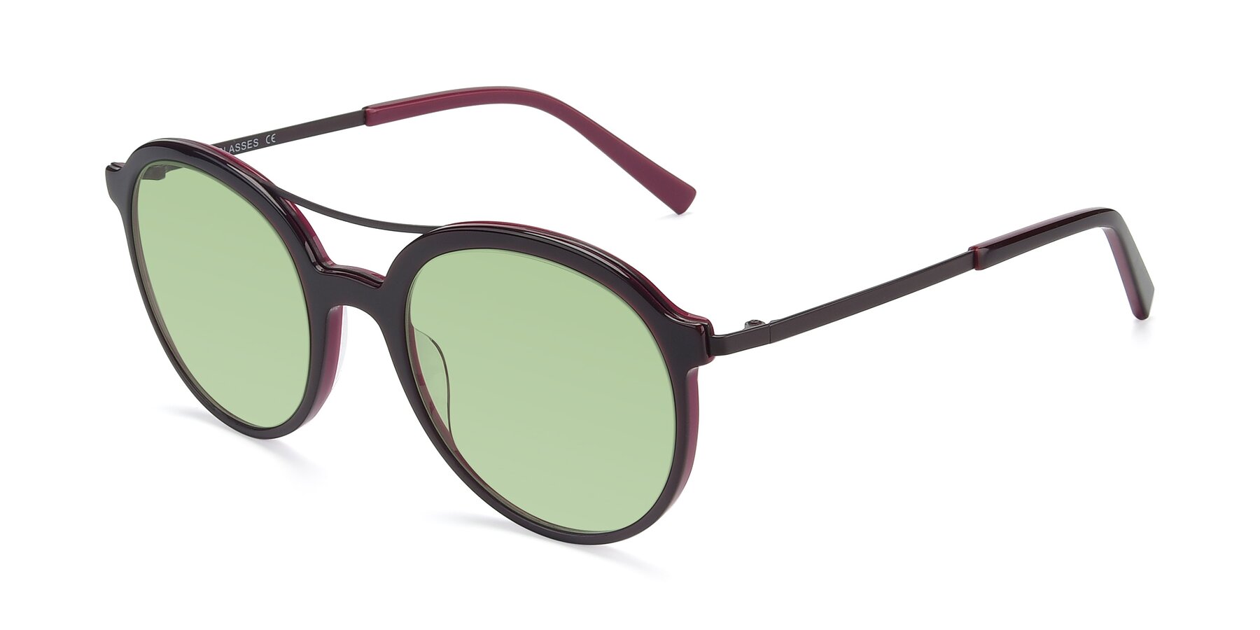 Angle of 17268 in Wine with Medium Green Tinted Lenses