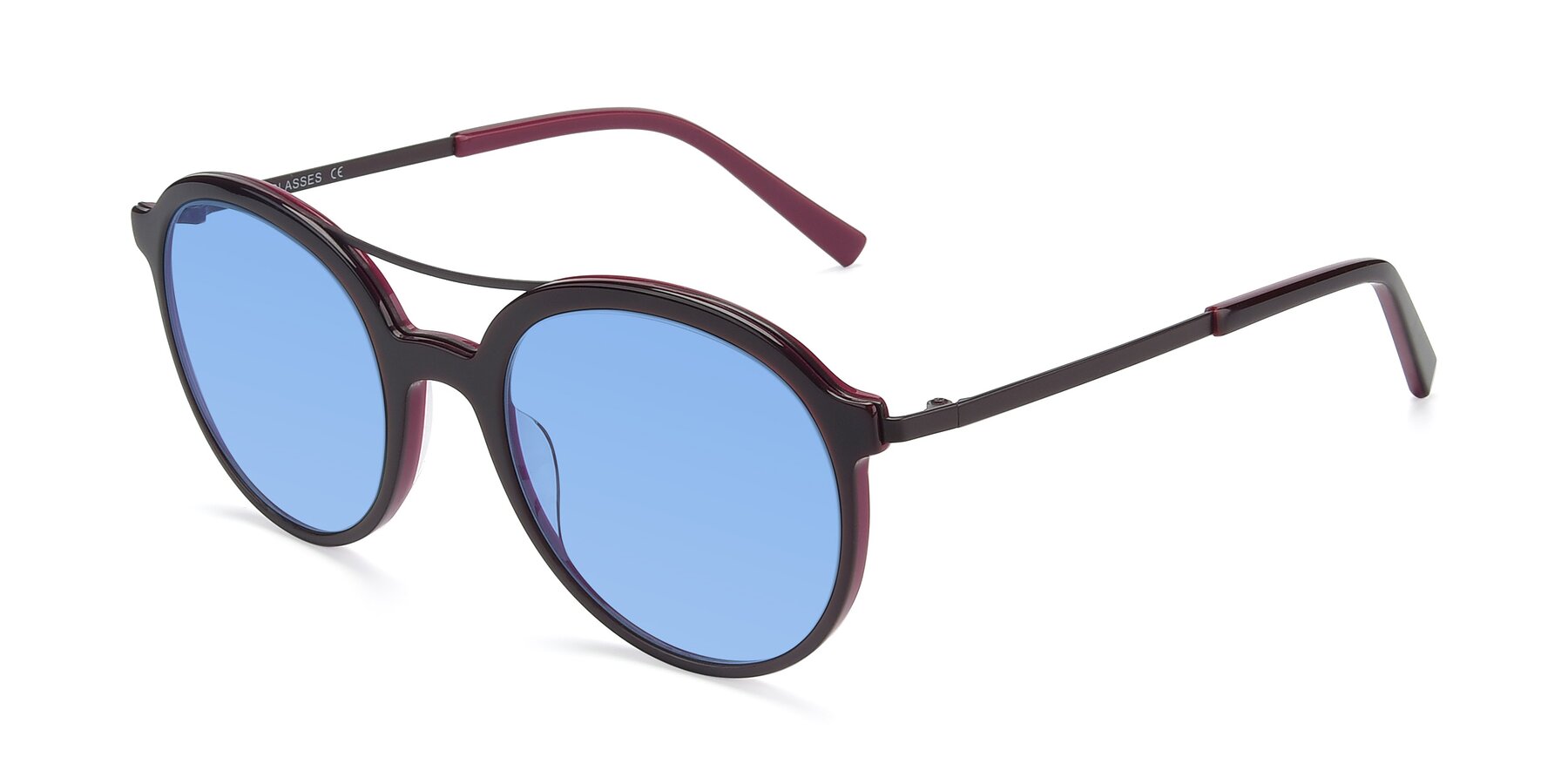 Angle of 17268 in Wine with Medium Blue Tinted Lenses