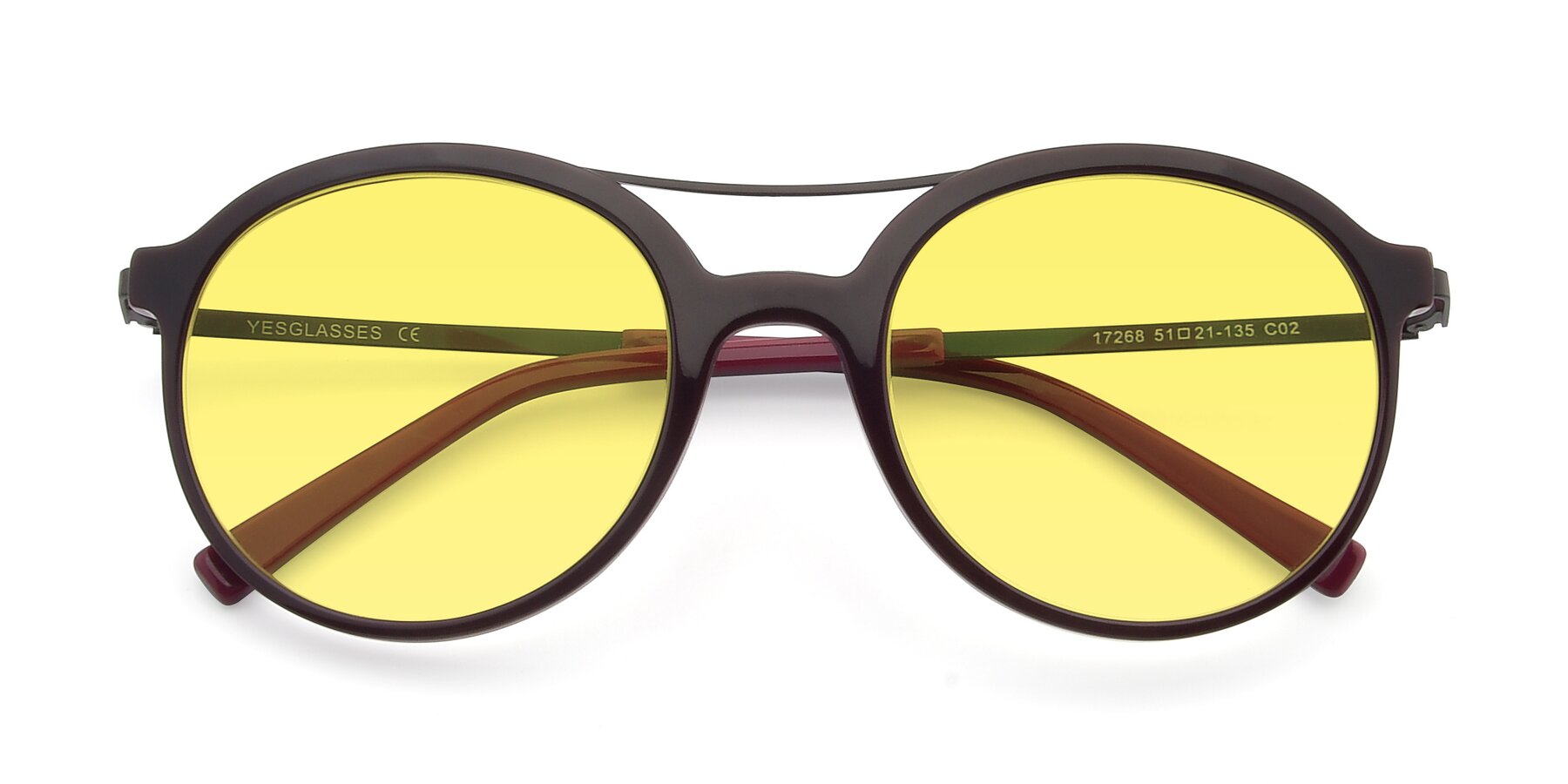 Folded Front of 17268 in Wine with Medium Yellow Tinted Lenses